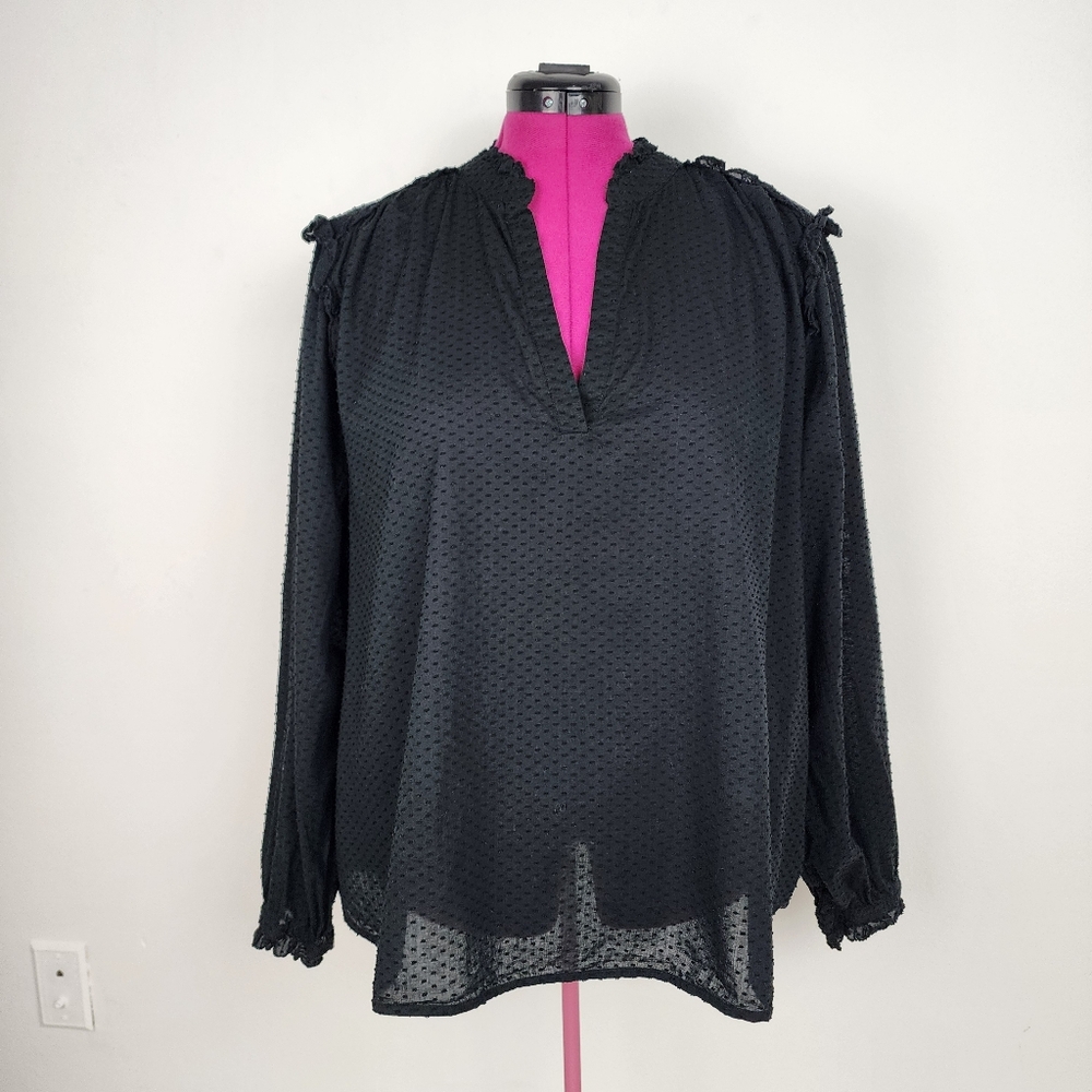 J.Crew Black Cotton Swiss Dot Top V-neck Popover Blouse Shirt Ruffles Size 3X - Picture 14 of 14